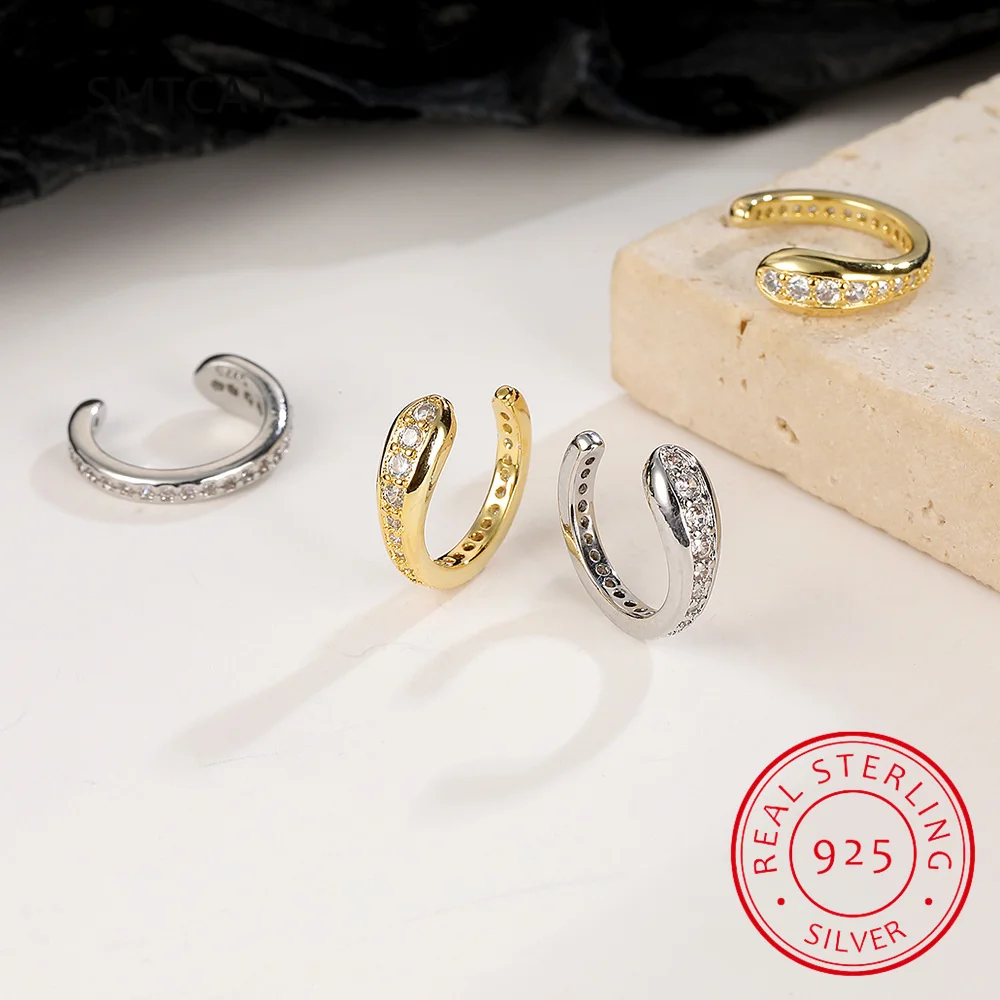 Серьги-клипсы All D Moissanite для женщин и мужчин, из стерлингового серебра S925, с лабораторными бриллиантами, в форме змеи, с покрытием из 18-каратного золота, без прокола, подарок для девушки.