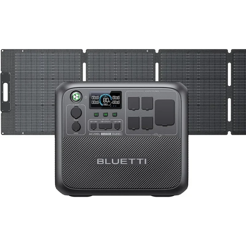 BLUETTI Portable Power Station AC200L with 200W Solar Panel Included, 2048Wh LiFePO4 Battery Backup w/ 4 2400W AC Outlets