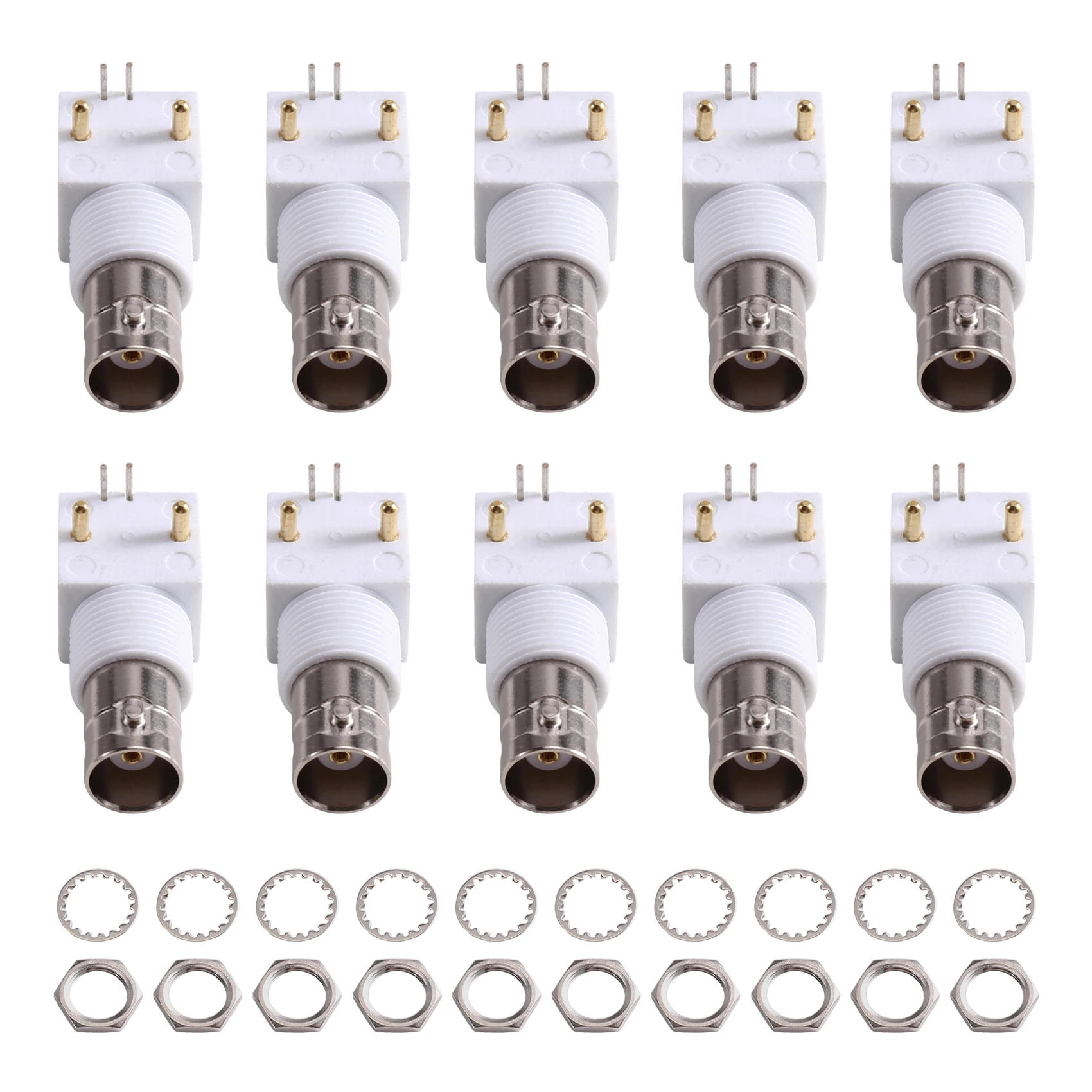 ABJF-Commercial Bulkhead BNC For Electronic Components 10Pcs Right Angle Female Through Hole PCB Mount RF Coaxial Connector