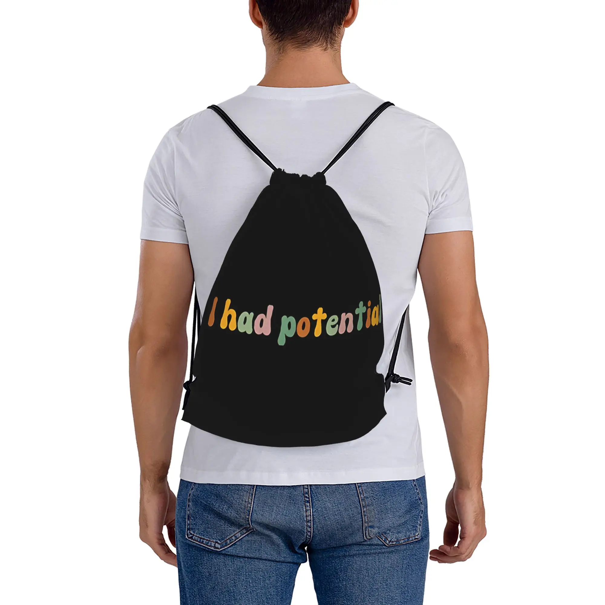 I Had Potential 5  Portable Shopping Drawstring Backpack Riding Backpack Gym Shoes Drawstring Bags
