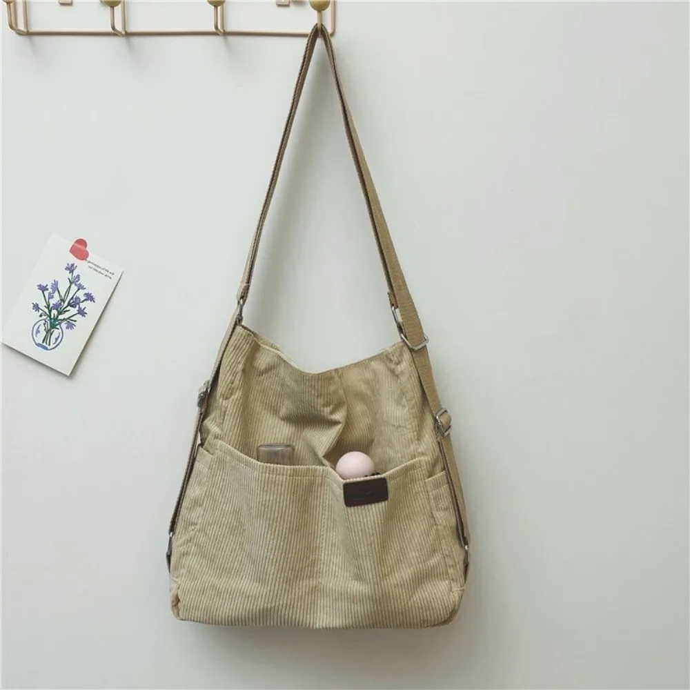 

Large Capacity Multifunctional Shoulder Bag Korean Style Pure Color Corduroy Tote Bag Multiple Pockets Elegan Crossbody Bag