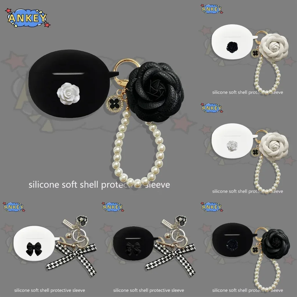 Case for Realme Buds T01 T310 T300 T100 T110 Air5 Air6 Pro  Silicone Cover Black Flower Earbuds Soft Protective Headset Skin