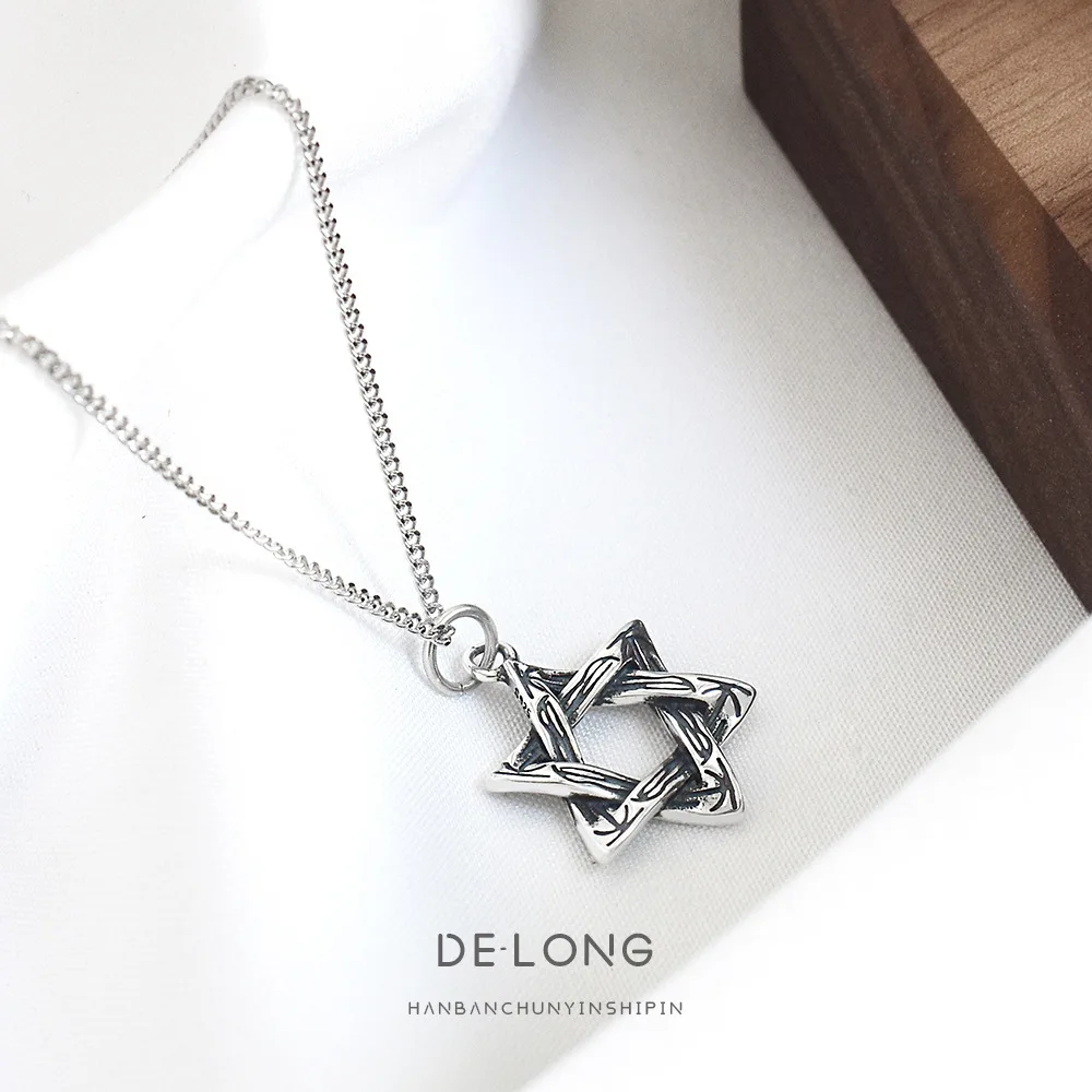 Chic Vintage Six-Pointed Star Necklace S925 Sterling Silver Jewelry for Women