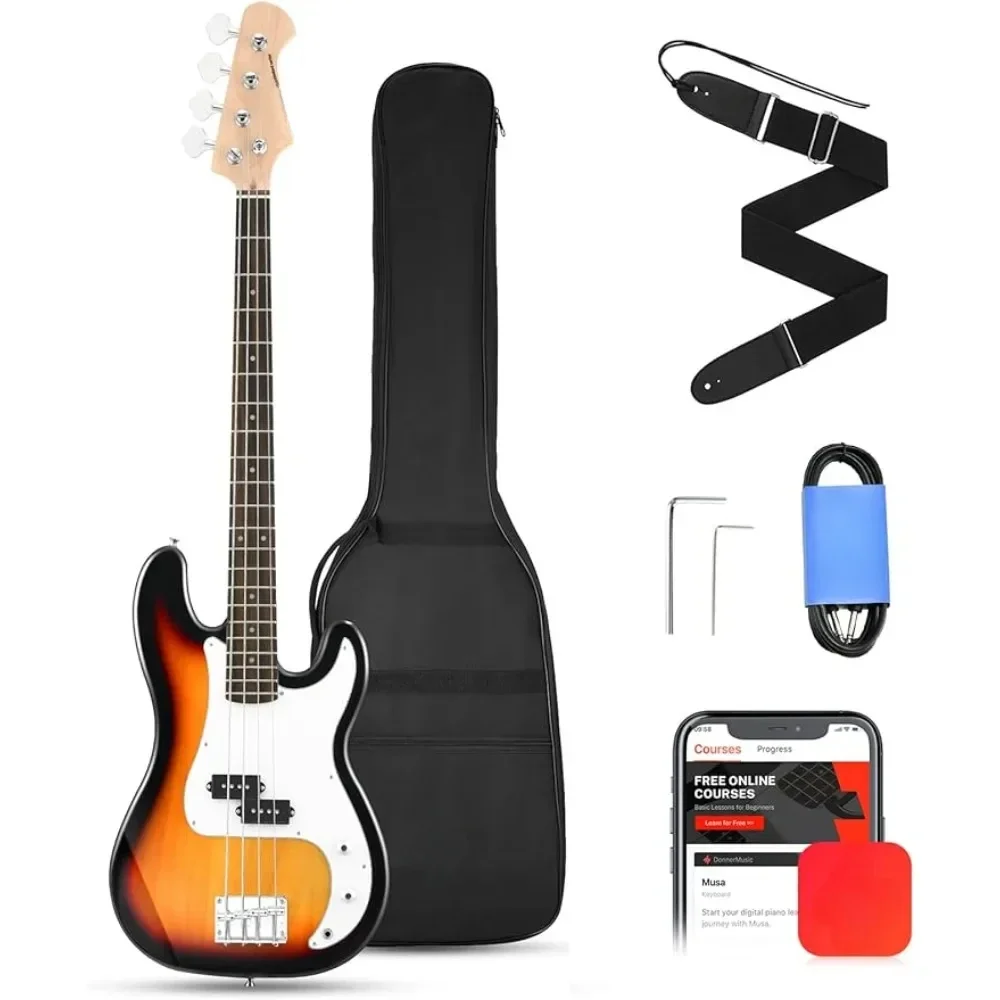 

lectric Bass Guitar 4 Strings Full-Size Standard Bass PB-Style Beginner Kit Guitar Strap and Guitar Cable