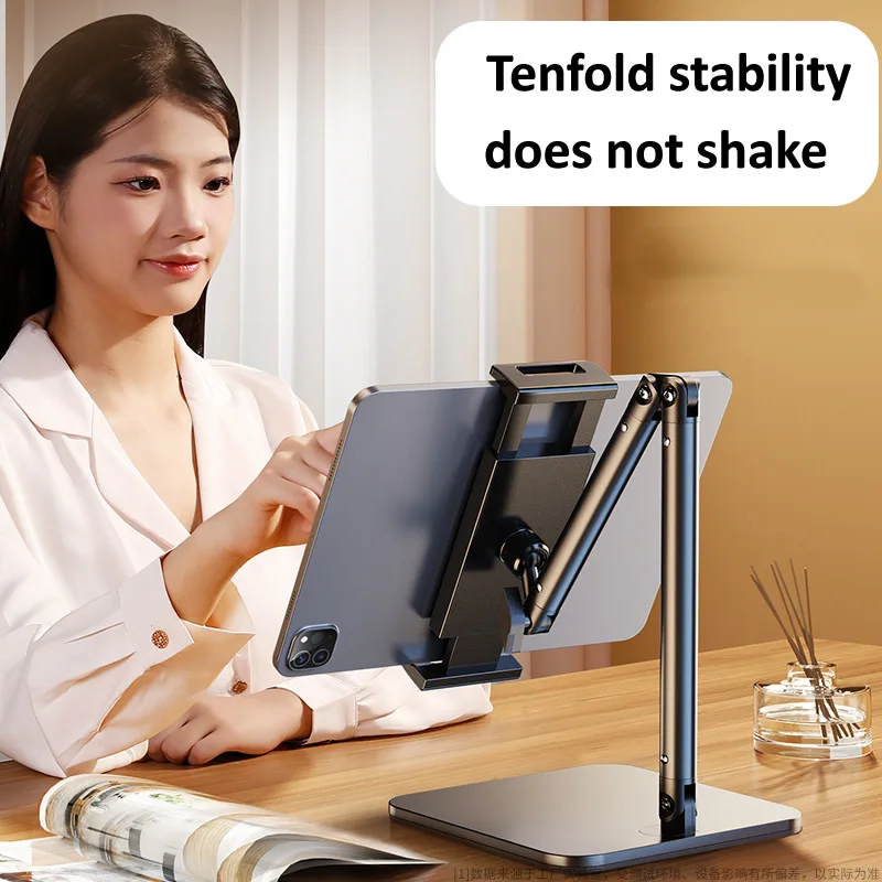 Desktop Tablet Stand Adjustable to 42cm Height, iPad Stand 360° Rotating Metal Tablet Holder for 4.7-13