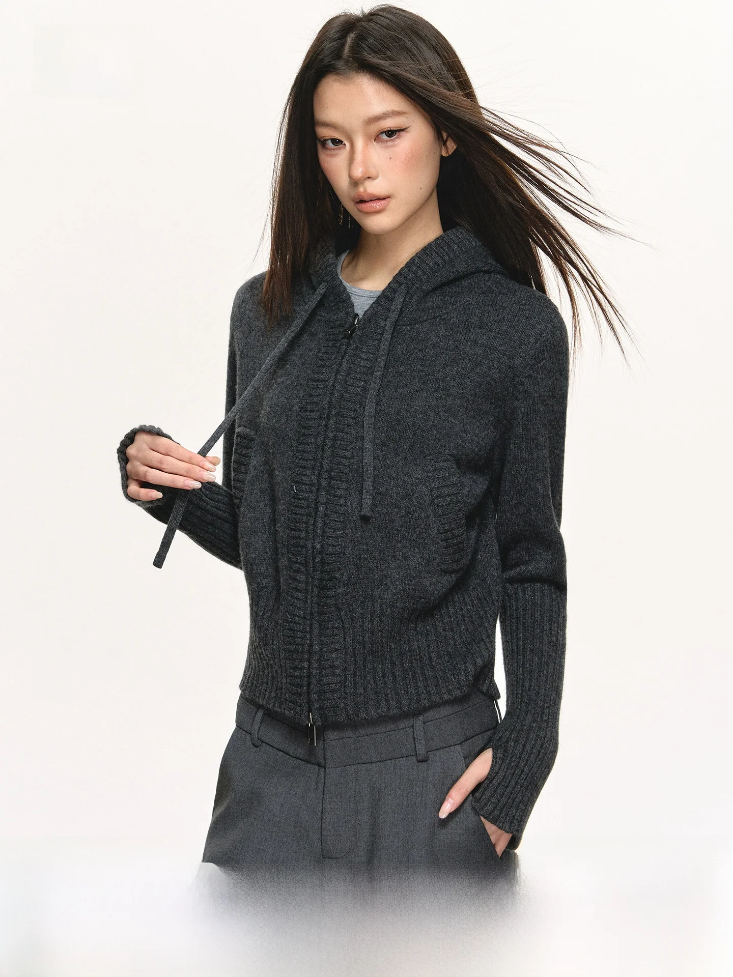 

Anna Aneae Women's Woolen Zipper Hoodie Knitted Sweater Autumn Winter Color High Quali Slim Fit Base irt