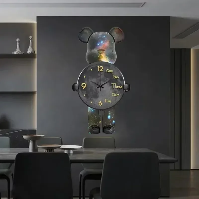 Aesthetic Bear Wall Clocks LED Lamp Bear Wall Silent Light Clock Luxurious Unique Living Room Porch Decor Interior Ornament