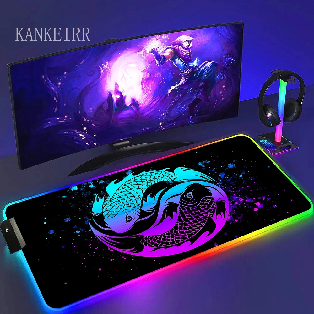 Yinyang Fish Carpets Mouse for Computer Desk Mat Xxl Gaming Mouse Pad 900x400 Deskmat Atk Mousepad Anime Office Rug RGB Cool LED