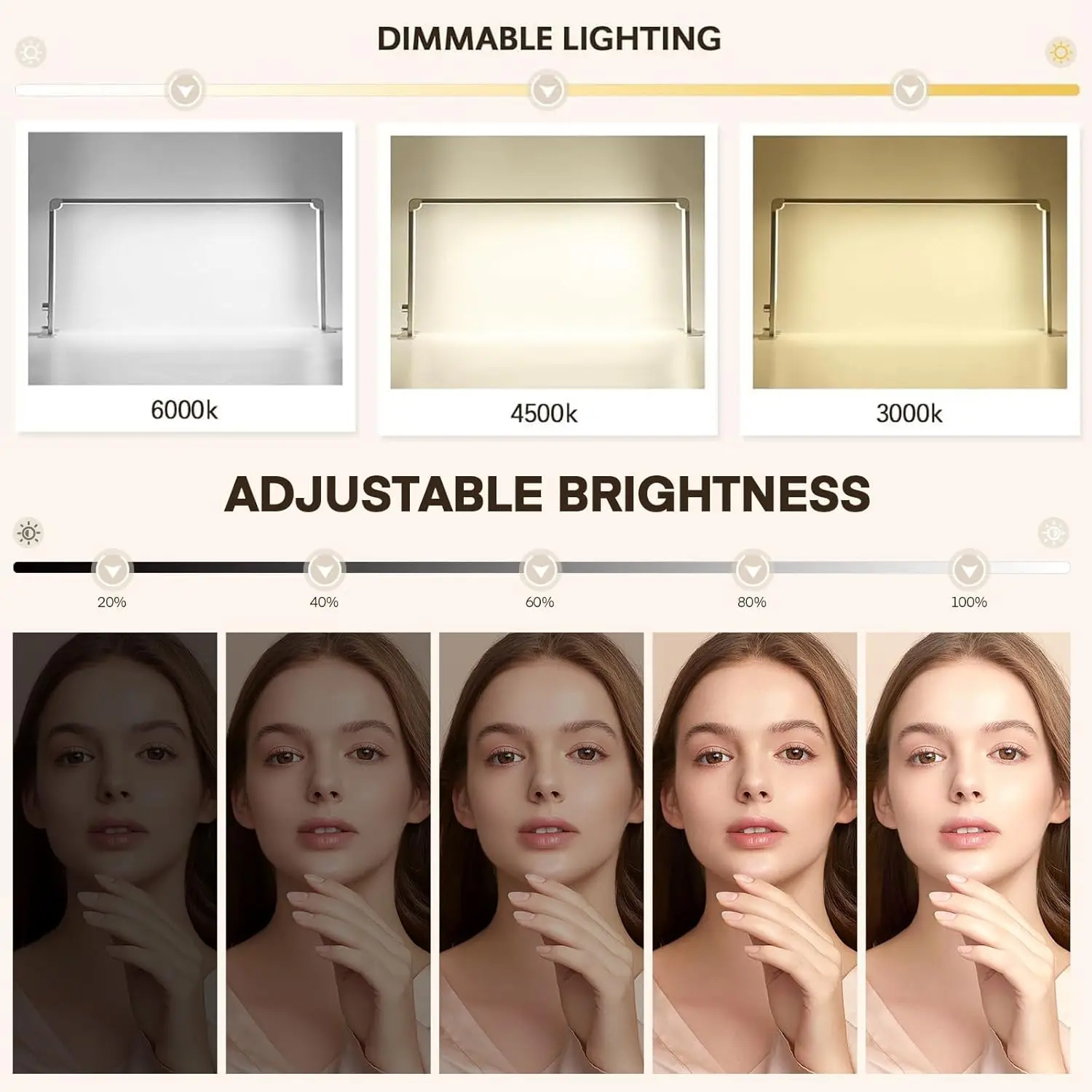 Half Moon Lamp 36W Square Foldable Nail Desk Lamp for Desk 33inch LED Nail Tech Lamp for Eyelash Extension, Tattoo, Eyebrows