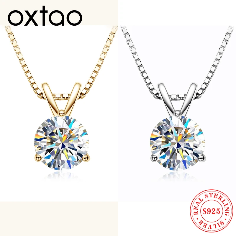 

OXTAO D VVS1 муассанитовое ожерелье с бриллиантами и сертифицированным настоящим серебром S925, 18-каратное белое покрытие, ожерелья для женщин, ювелирные изделия