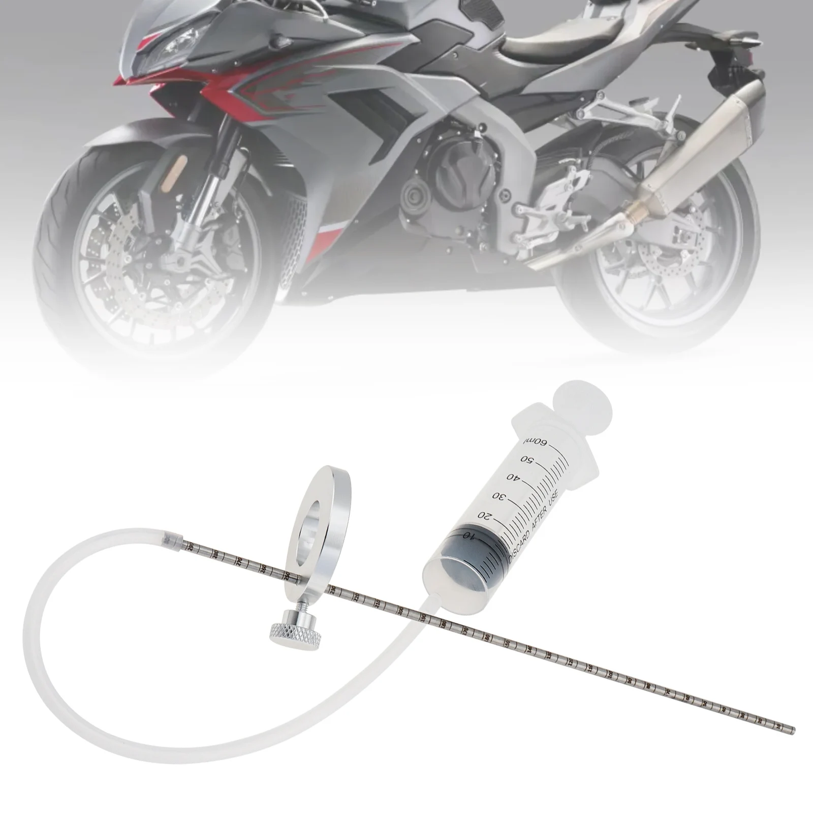 Professional Motorcycle Fork Suspension Oil Level Measurement Gauge Tool with Adjustable Ring 60ml Front Fork Oil Syringe Tool