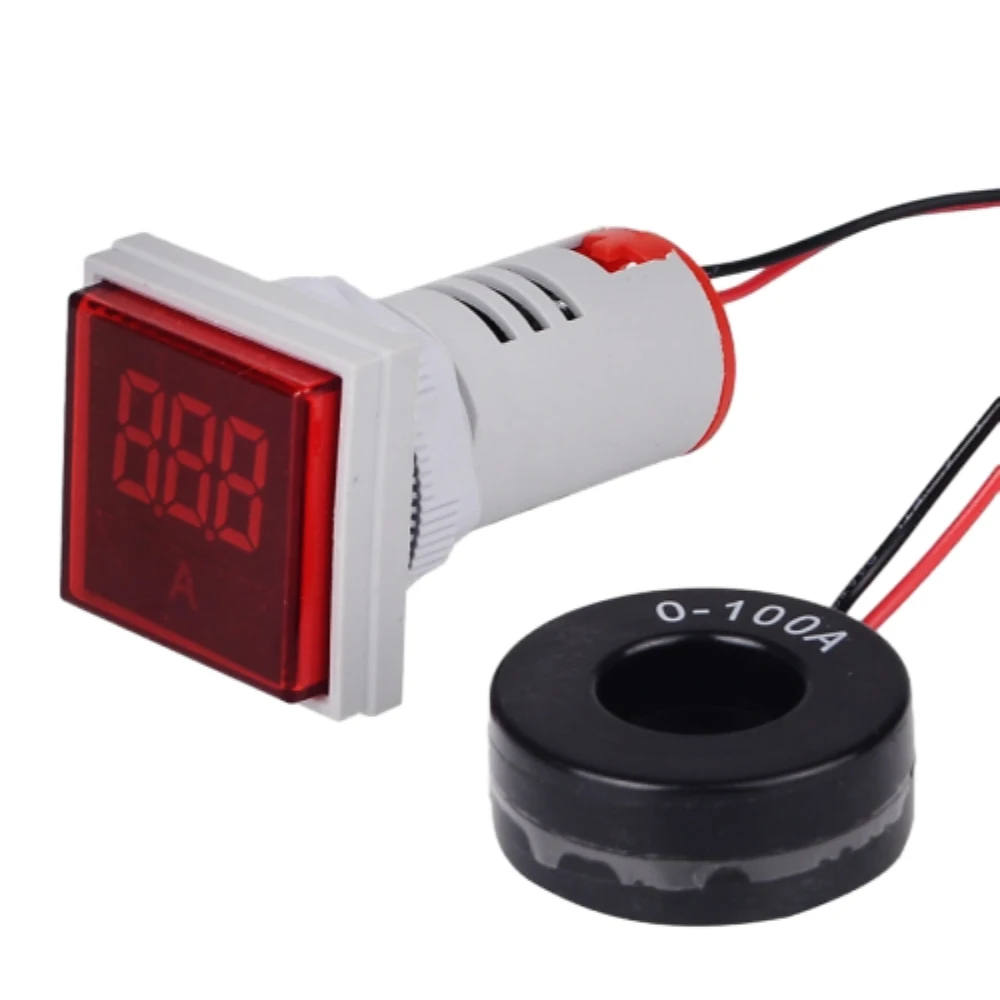 ST17A-01 22mm Square Ampermeter Current Meter 0-100A Ammeter Indicator Light Current Tester Signal Light Electric Current Tester