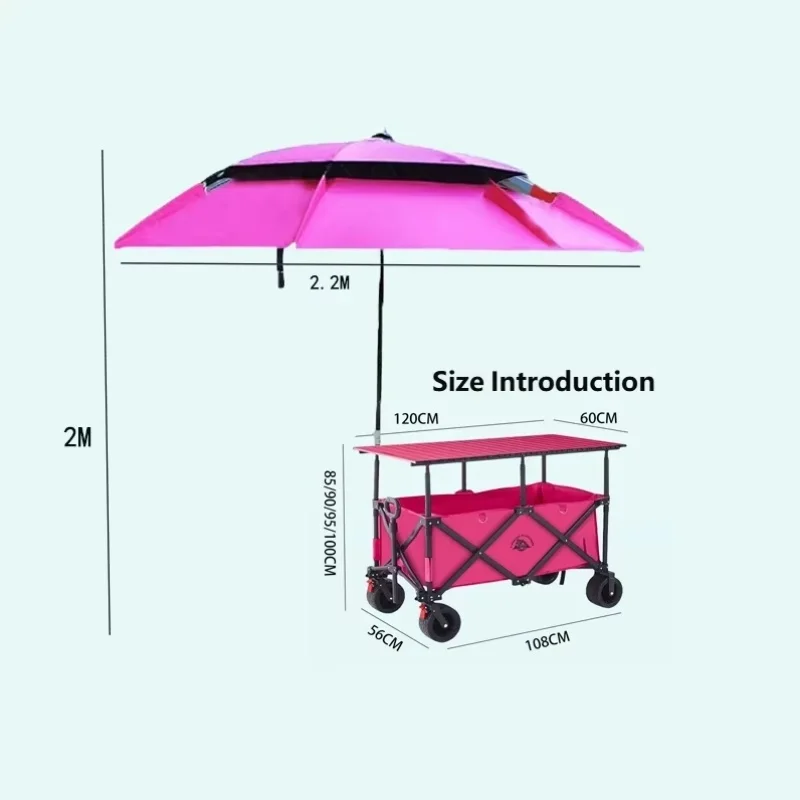 420L High Quality 4-Position Height Adjustable Heavy Duty Folding Wagon with Canopy Pink Wide Wheels for Camping & Vendor's Cart view 2