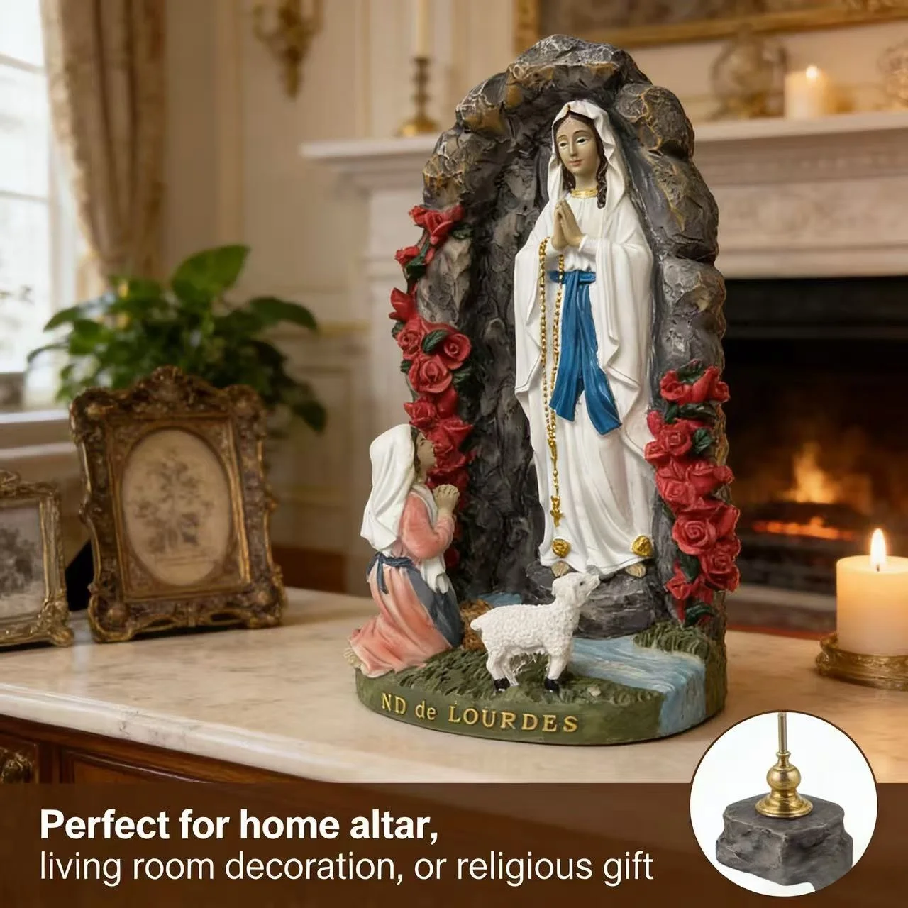 Estátua da Cena da Gruta de Lourdes, Ícone Religioso, Figurino para Decoração de Sala de Estar, Estudo, Sala de Oração, Mesa, Jardim, Decoração Religiosa