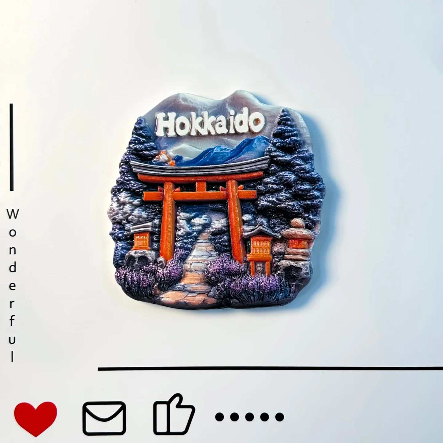 Japan, Hokkaido, tourism commemoration, creative landmark, torii, TV tower, snow scenery decoration, refrigerator sticker