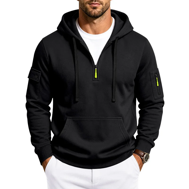 American outdoor autumn and winter new products heavy velvet men's tooling hooded sports versatile loose sweater