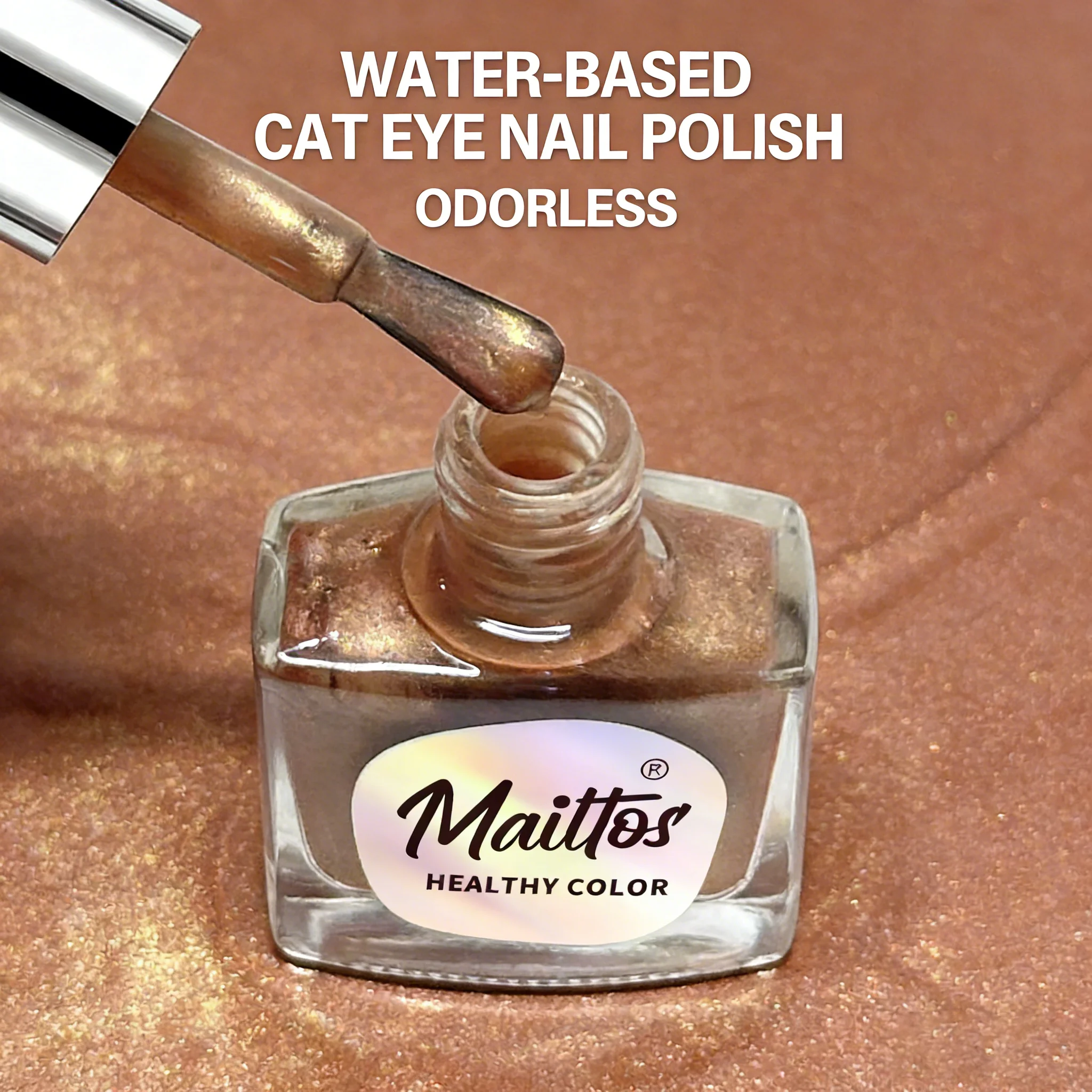 WA507 Champagne - 12ml No-bake Cat's Eye Water-based Nail Polish, Odorless, With a Magnet, No Need UV Lamp, Easy to Tear