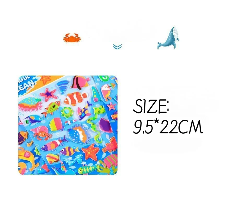 الكرتون المحيط الأسماك الصغيرة ثلاثية الأبعاد الإغاثة ملصق لطيف الحيوان منتفخ ملصقات مقاوم للماء كبسولة ملصقات سكرابوكينغ هدية ترويجية