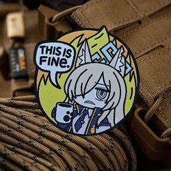 Blue Archive This Is Fine Tactical Patch Kona Print Hook&Loop Patch Military Morale Chevron Badge Armband Backpack Vest Stickers