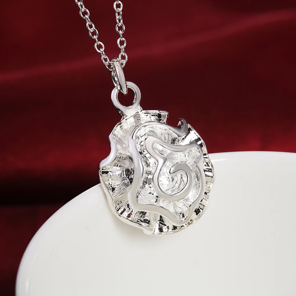 

New 925 Sterling Silver Necklace 18 Inches Rose Flowers Pendant High Quality Fashion Jewelry Christmas Gifts