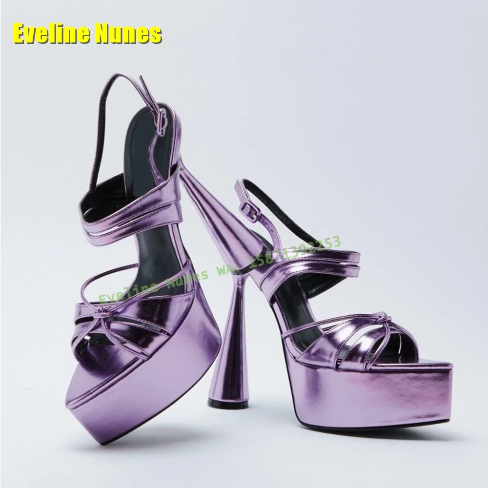 Purple Peep Toe Strange Style Sexy Sandals Platform Narrow Band Buckle Strap Slingback Dress Women Runway Show Shoes 2025 Summer