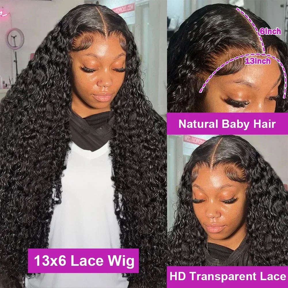 13x6 Lace Frontal Wigs Deep Wave 30 38 Inch Pre plucked Brazilian Curly Wigs 13x4 HD Transparent Human Hair Lace Frontal Wig