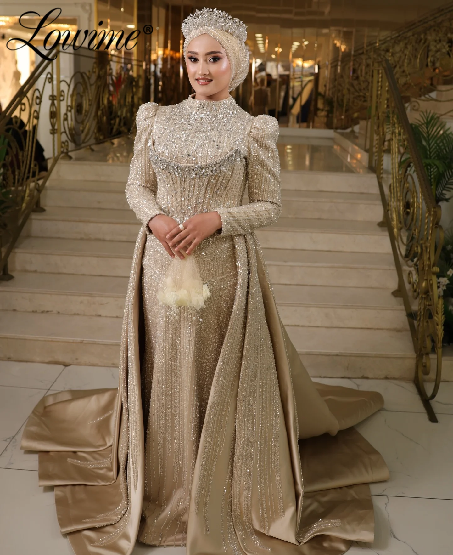 

Мусульманское вечернее платье с длинными рукавами, расшитое бисером и кристаллами, выпускное платье с накидкой, 2026, индивидуальный пошив, праздничные платья, Robe De Soirée