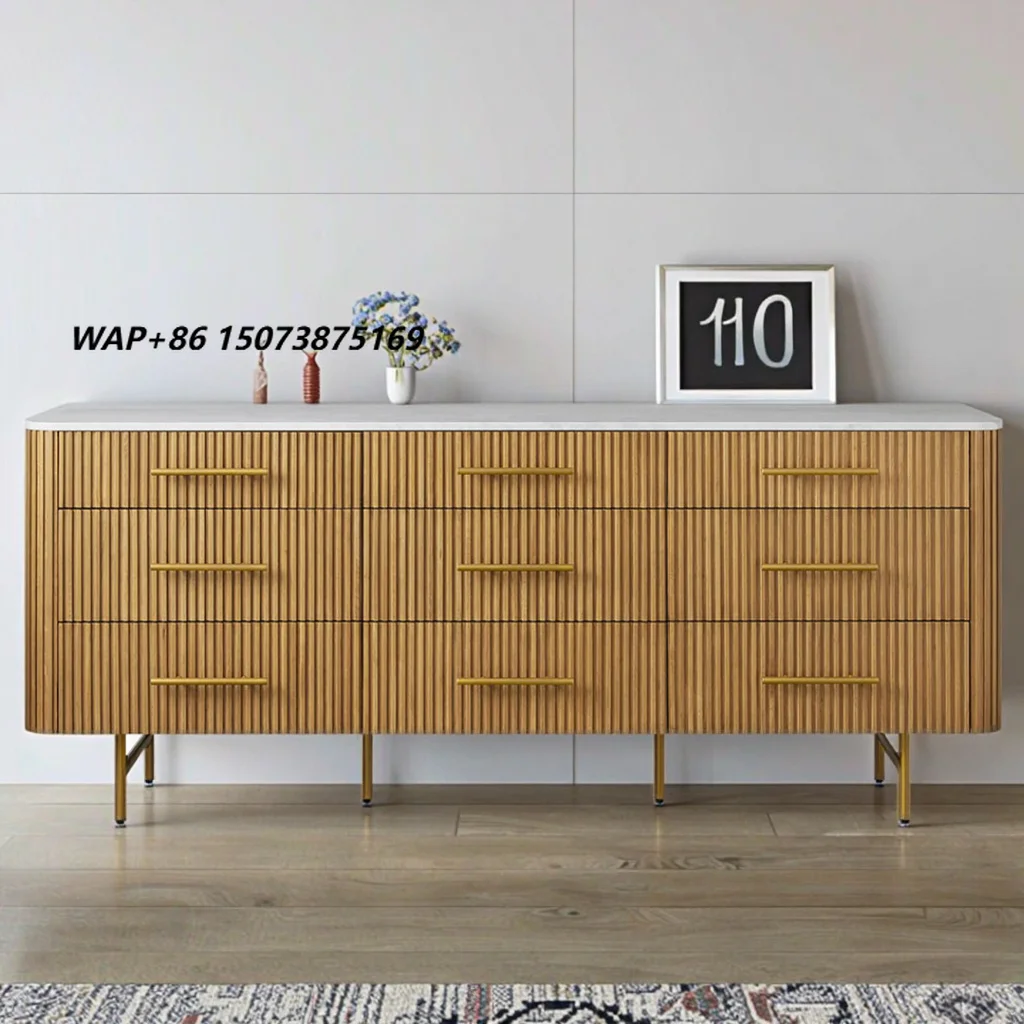 MYHOME Modern Design Solid Oak Wood 9-Drawer Dresser with Stone Top High Quality Customizable Durable Bedroom Furniture Sets