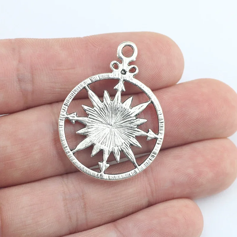 6Pieces 28*36mm Antique Silver Color Compass Charms Fashion Necklace Pendant Earrrings Accessory Charms For DIY Jewelry Making