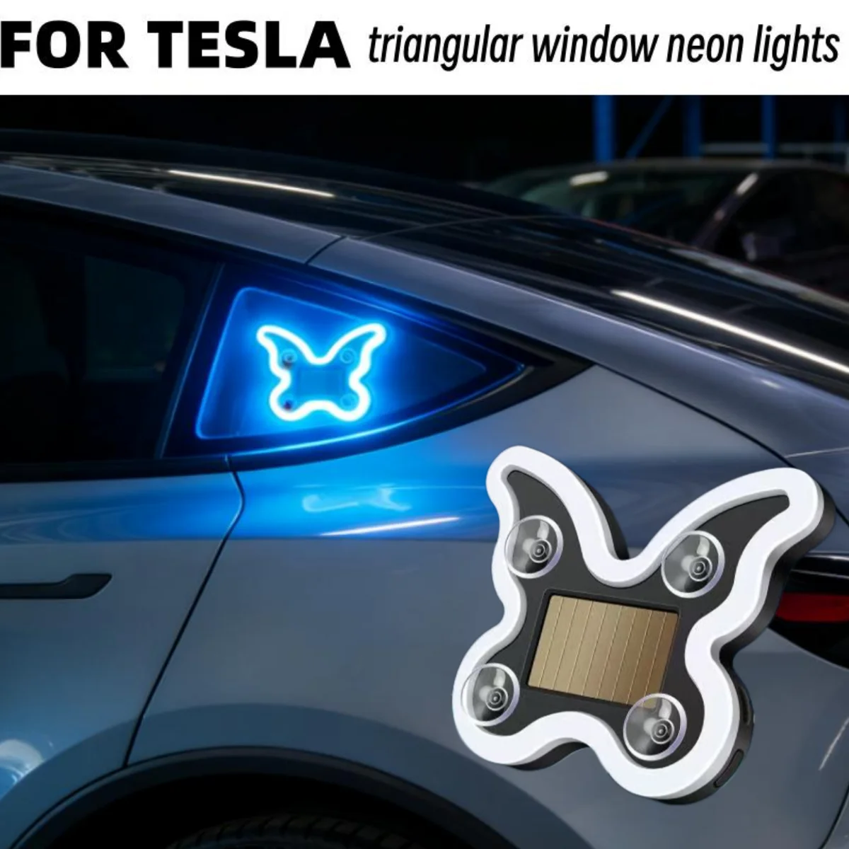 Butterfly Neon Light — Triangle Window Decorative Lamp, Solar or USB Charging, Multi-Mode Decoration Light​ for tesla