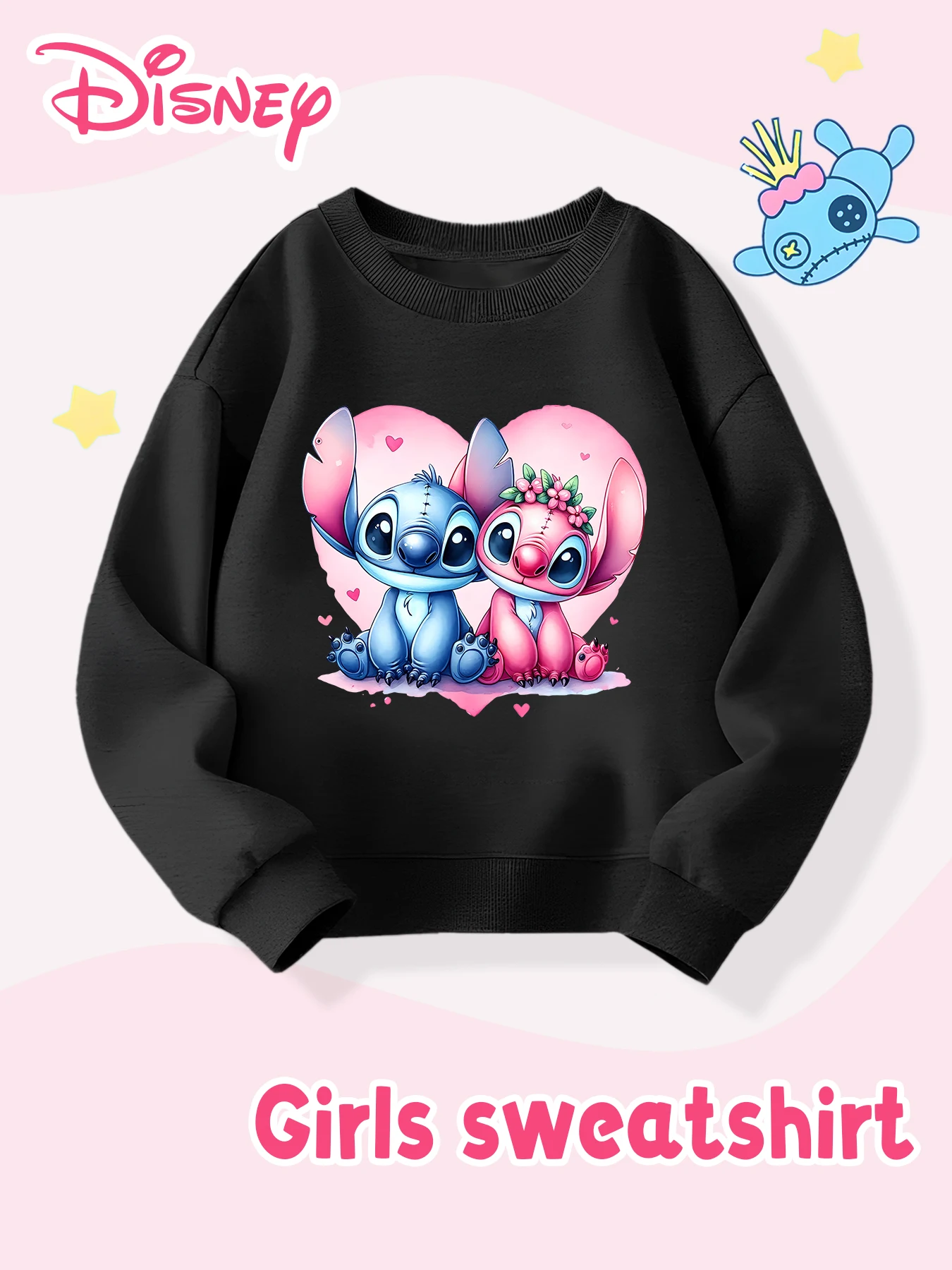 

Disney casual children's fashion crew neck sweater, versatile sweater, printed with Stitch pattern, nice gift.