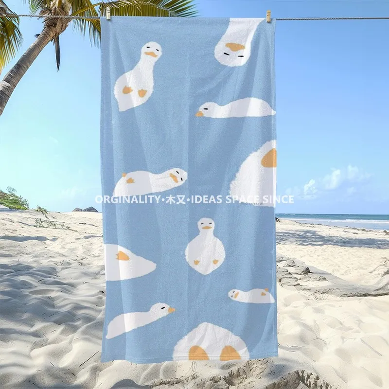 

Cute Duck Print Summer Beach Towel Patterned Sunscreen And Windproof Suitable For Swimming Pool Camping Travel