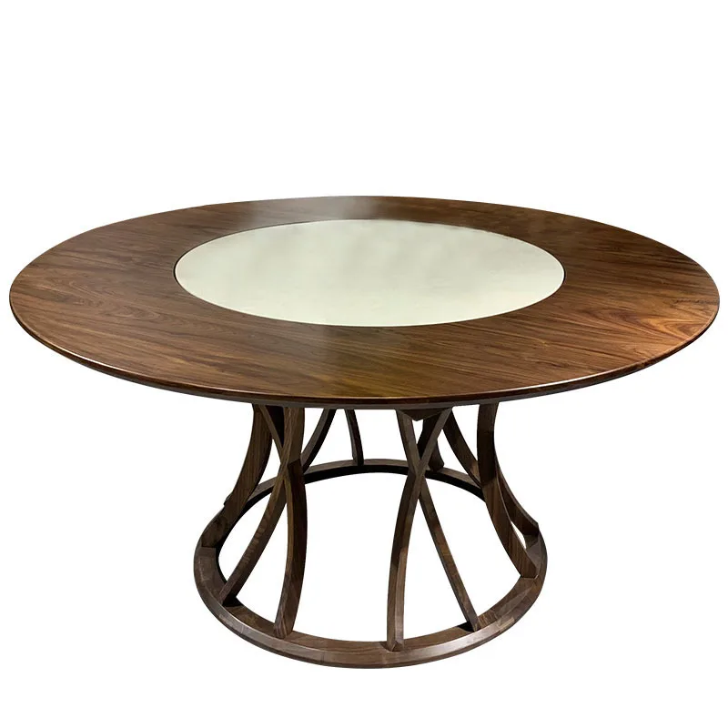 

Nordic marble dining table and chairs, combined simple slate round dining table, hot pot table black walnut round table