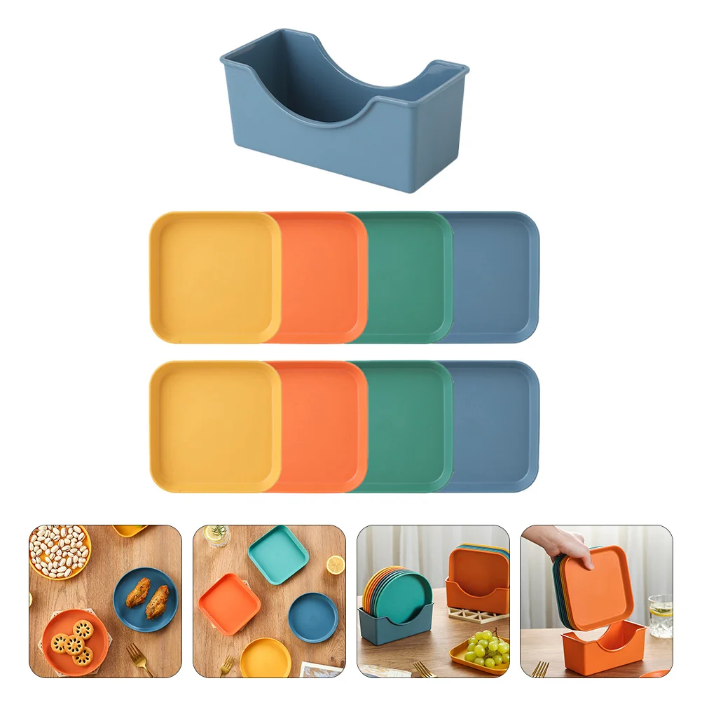 

1Set Plastic Snack Plate Square Storage Tray for Fruit Dessert Food Dish Home Kitchen Use Multipurpose Small Tabletop Trash