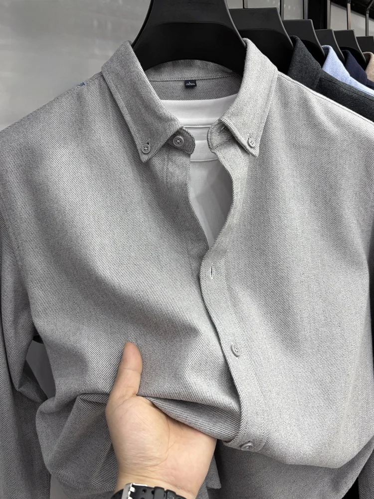 

Rn Pure Color Brued Cotton Casual Long Sve irt Soft Collar Busin Gentleman Sle Breathable Loose Fit Men's irt