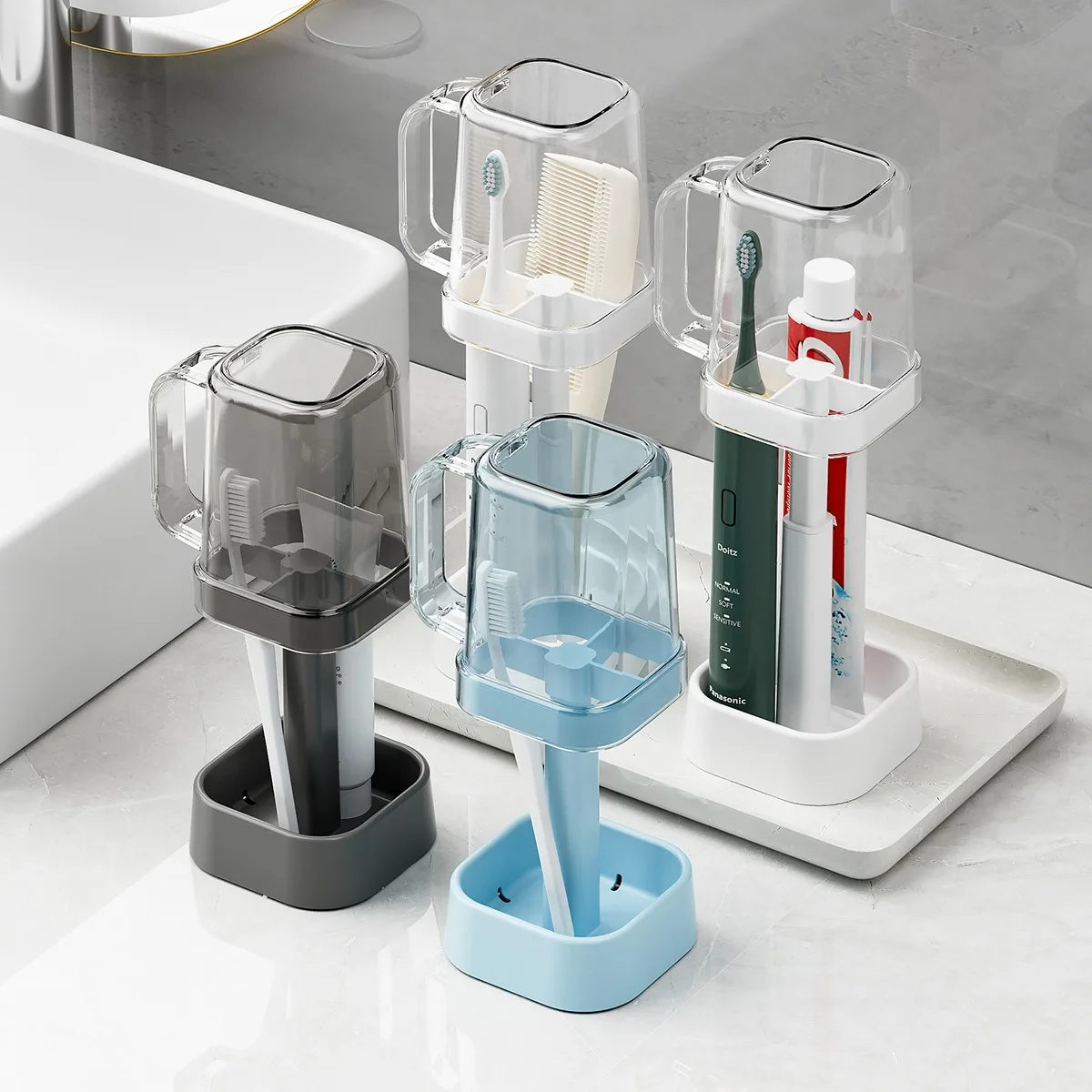 

1PC Toothbrush Holder Mouthwash Cup Set, Practical Bathroom Organizer for Toothbrush Storage, Ideal Gift for Students & Couples