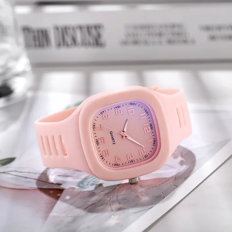 Fashion Square Large Dial Quartz Watch Silicone Strap Student Wristwatches Multicolor Fashion Casual Clock for Ladies Gift Reloj