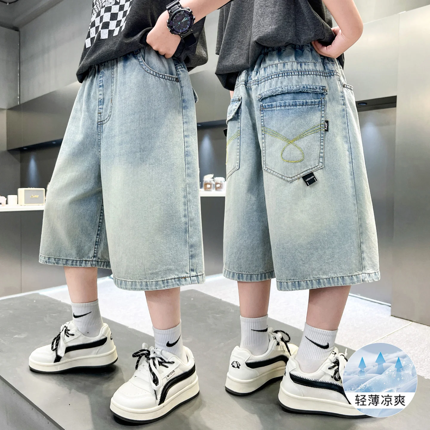 

High Quality Shorts Tween Boys Blue Denim Shorts Vintage Knee-Length Casual Cool Trousers Fashion Outfit for Toddlers Ages 4-14Y