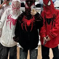 Loose Retro Spider-Man Hoodie Jacket for Couples Men's Autumn Winter Women's American New Trend Hiphop Style Casual Wear