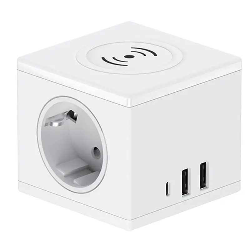 

AB47 - Беспроводное зарядное устройство-куб с розеткой EU, европейский стандарт, быстрая зарядка PD15W, USB-устройство для офисного стола, белый цвет