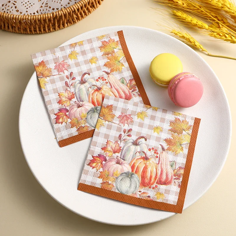 

25*25cm 2-Ply Pumpkin Maple Colourful Napkins Thanksgiving Party Supplies Paper Dinner Plate Napkins Butterfly Bart Paper