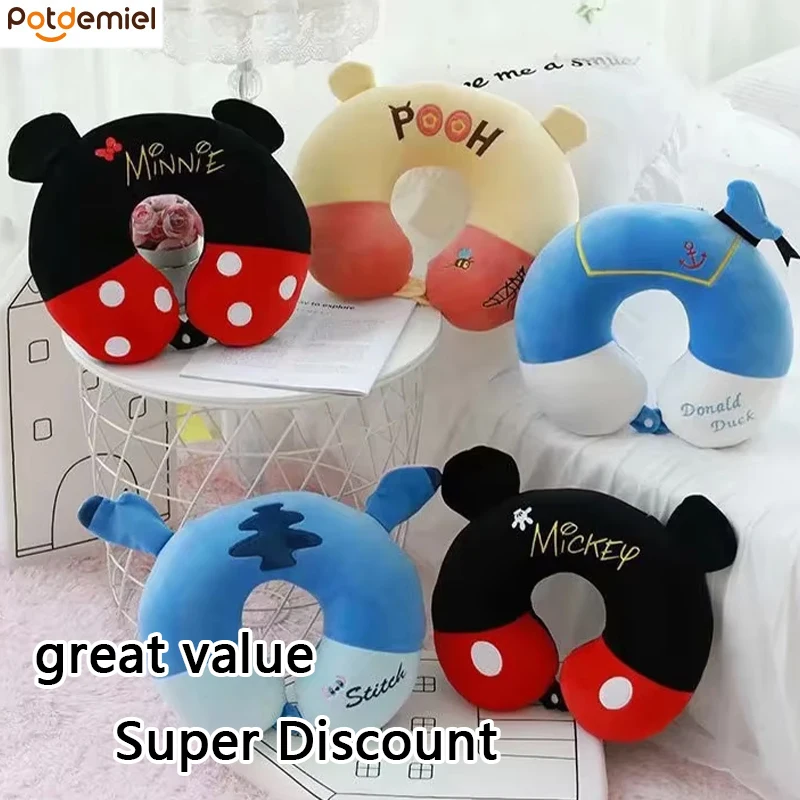 Anime dos desenhos animados mickey minnie ponto kawaii viagem portátil em forma de u travesseiro carro escritório abraço travesseiro cervical bonecas de pelúcia presentes da criança
