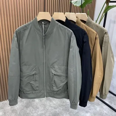 

Youth Faion ort Sve Baseball Collar Jaet with Single Button Closure Autumn Outerwear for Men Slim Fit Youth Sle