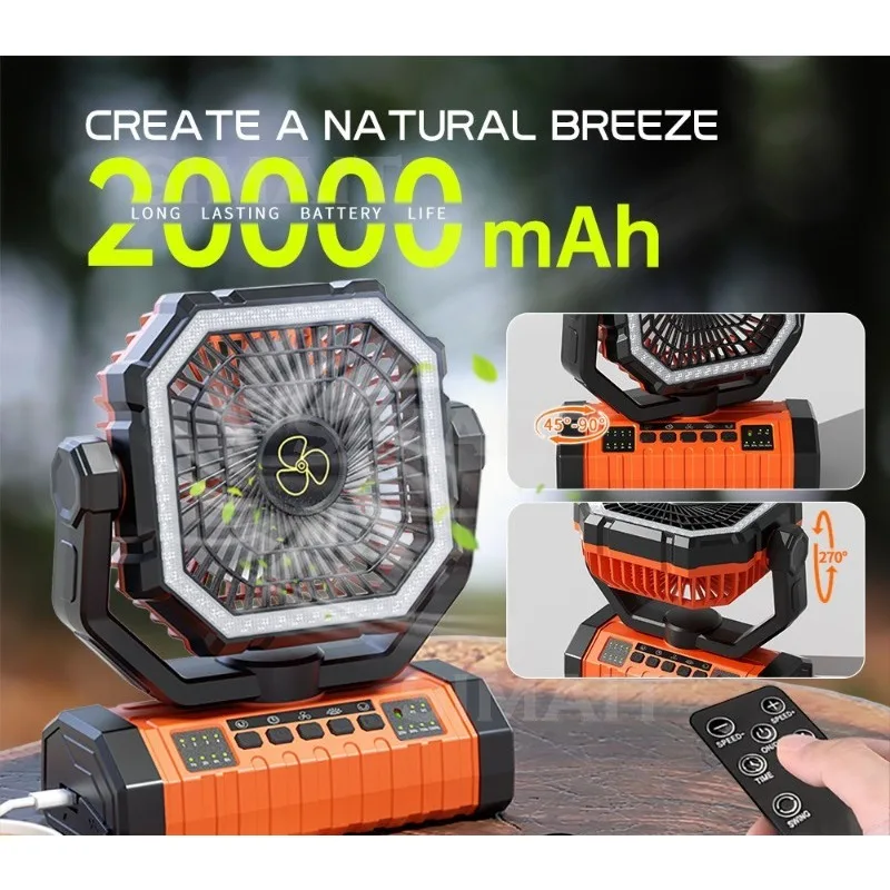 Outdoor Camping Fan Light, High Wind, Long Battery Life, Rechargeable, Night Fishing Lighting, Hanging, Portable