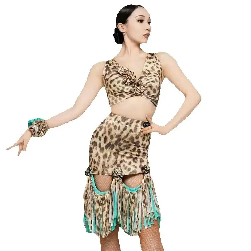 Costume de concours de danse de salon pour femmes, vêtements de danse latine Samba pour adultes, haut sans manches, pantalon de danse moderne SL13123