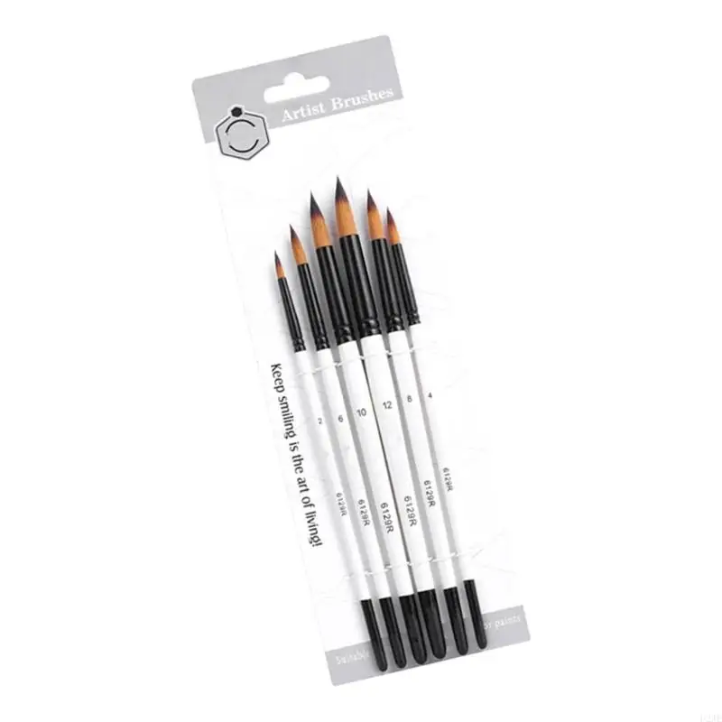 U2JE 6Pcs Professional Paint Brush Nylon Bristle Paint Brush for Artist Beginner Oil Acrylics Watercolor Rock Canvas Painting