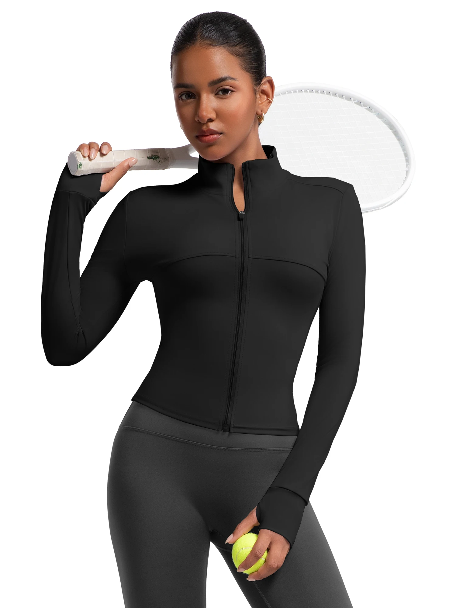 เสื้อแจ็คเก็ตออกกำลังกายผู้หญิง น้ำหนักเบา แบบซิป เสื้อโยคะ ทรงครอป แอธเลติก ทรงเข้ารูป