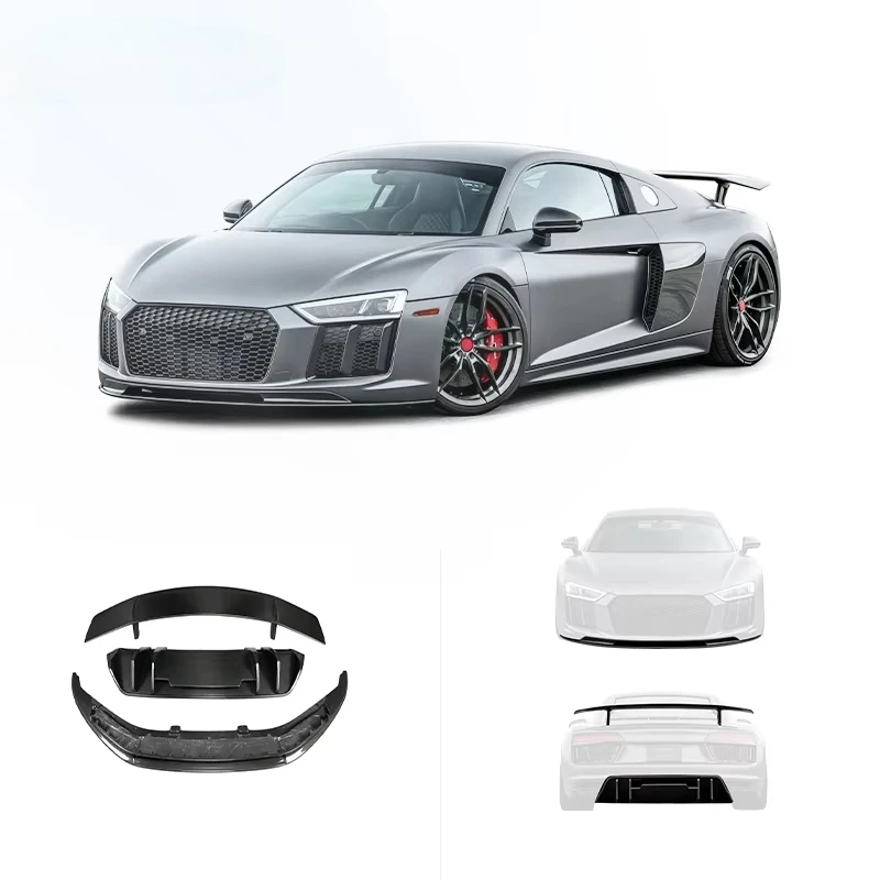 For Audi R8 Upgrade V Style Carbon Fiber Body Kit Car Bumpers Front Lip Side Skirt Rear Diffuser Rear Lip 2017-2019