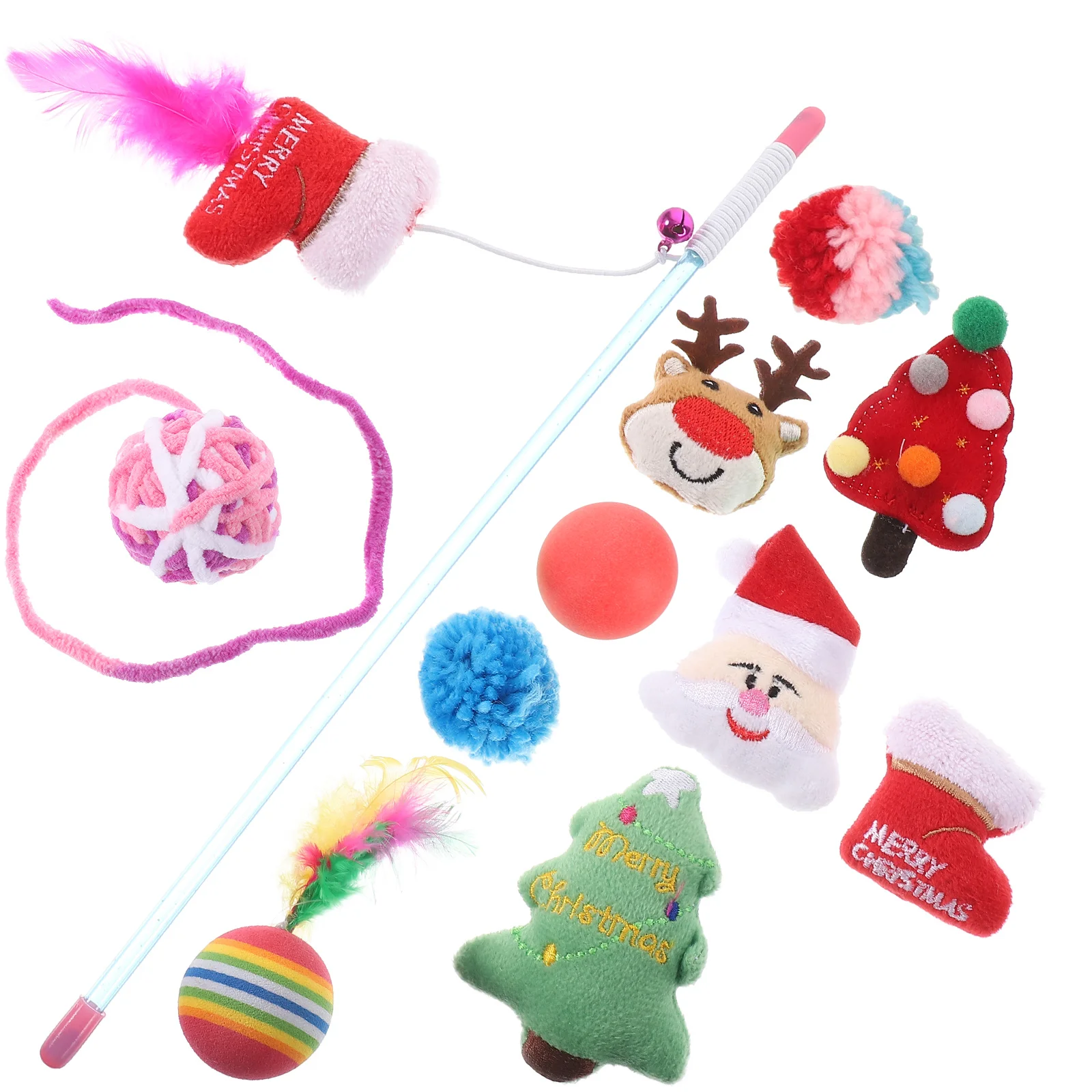 

11 Piece Set Multifunction Christmas Stocking Cat Teaser Wand The Gift Cloth Multifunctional