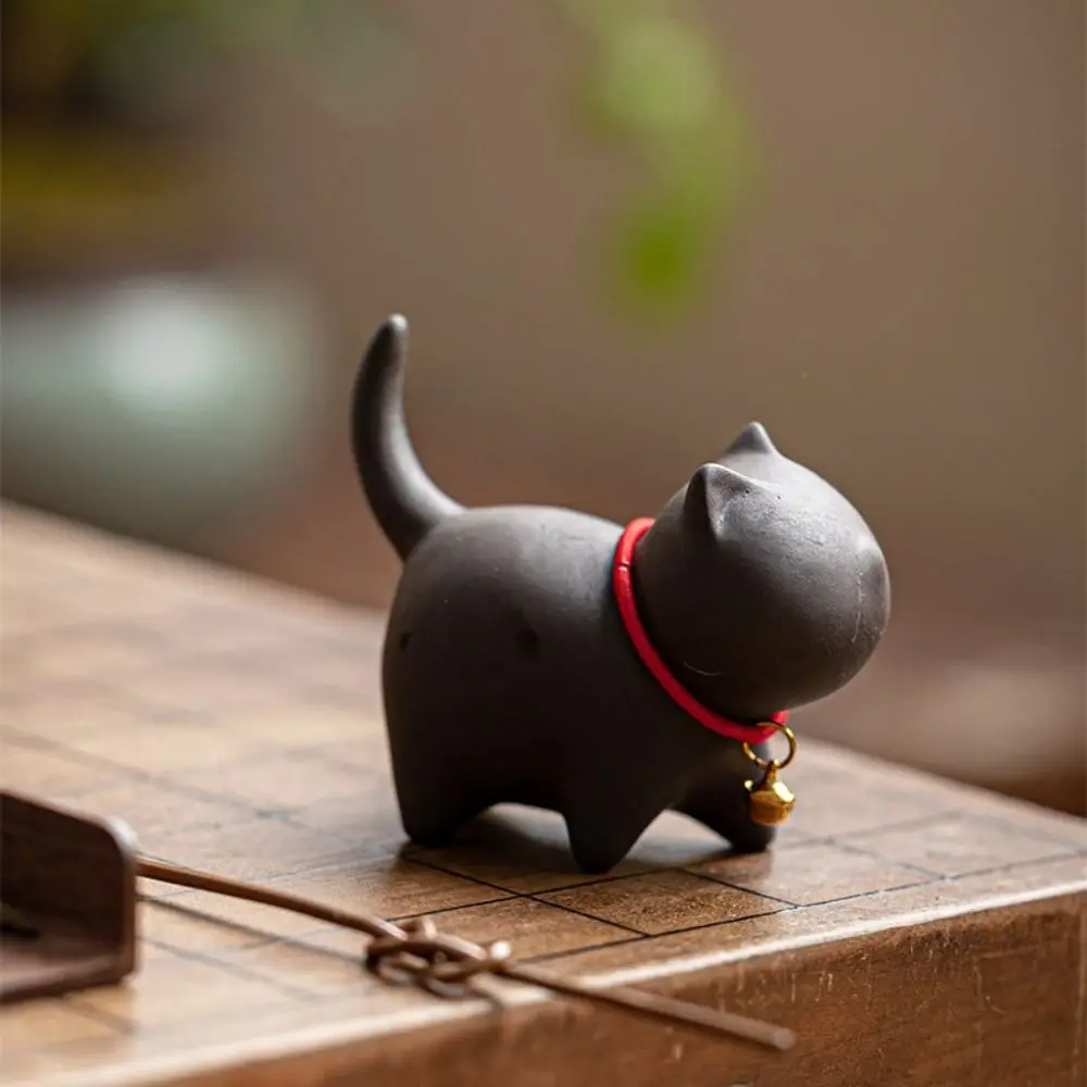 Kung Fu Tea Set Accessories Purple Clay Kitten Tea Pet Cute Small Cat Statue Creative Exquisite Animal Figurine Toy